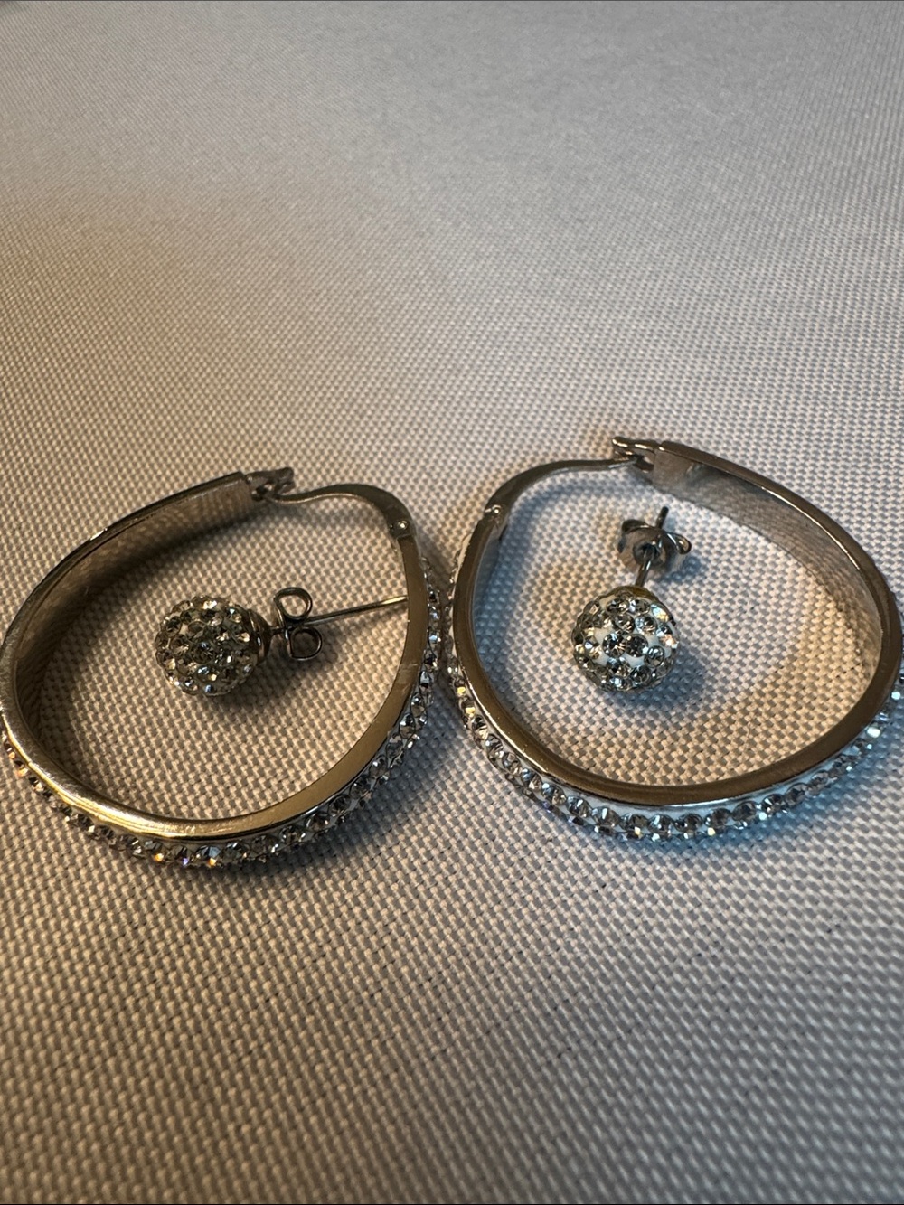 Silver Crystal Hoop and Stud Earring Set - Sparkling Silver
